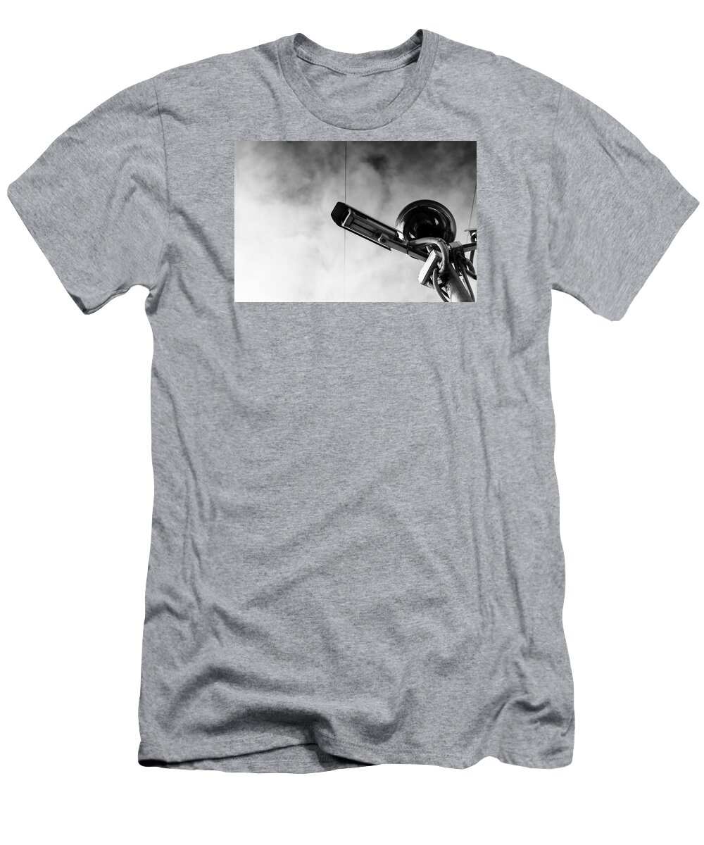 Cctv Security T-Shirt featuring the photograph Black and White Art Photograph of CCTV Camera by John Williams