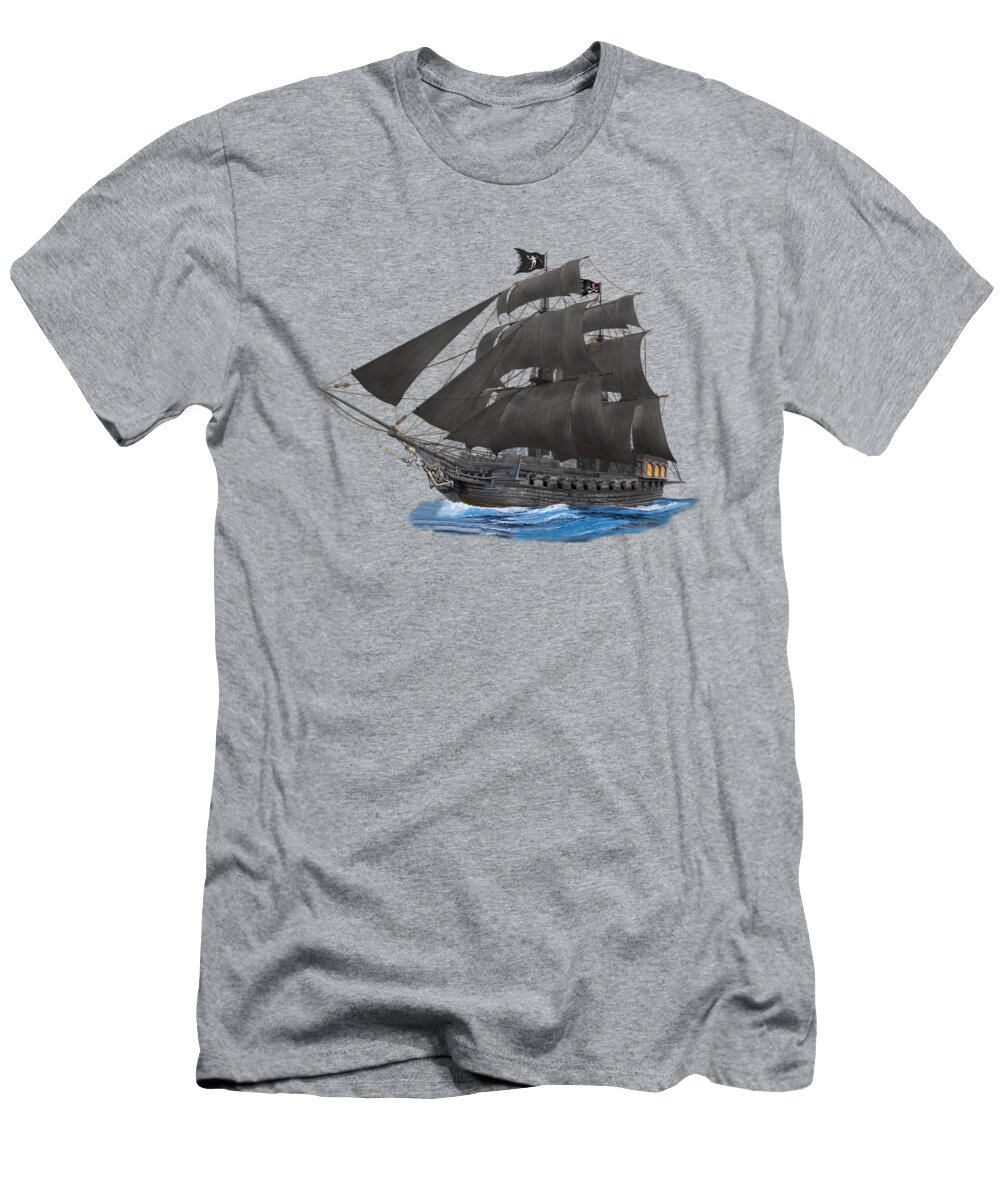 lack Beard T-Shirt featuring the digital art Black Beard's Pirate Ship by Glenn Holbrook