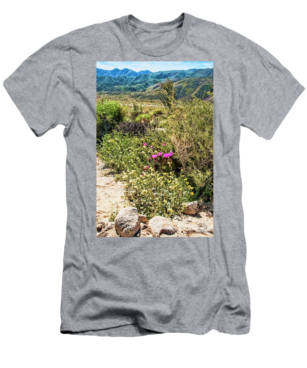 Super Bloom T-Shirt featuring the photograph Blooming Prickly pair in Desert Daisy Garden by Daniel Hebard