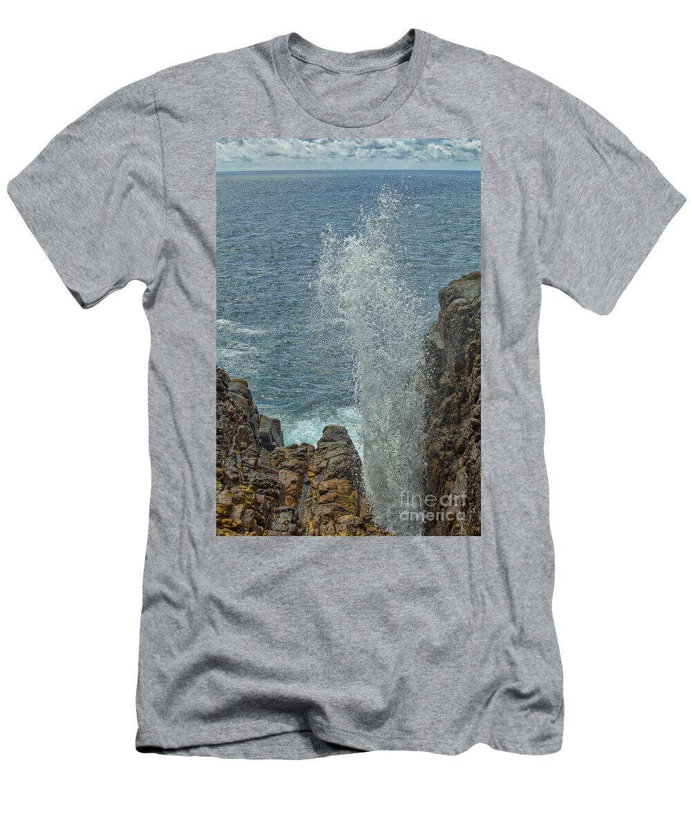 Action T-Shirt featuring the photograph Blow hole - Natural fountain in Hummanaya, Sri Lanka by Patricia Hofmeester