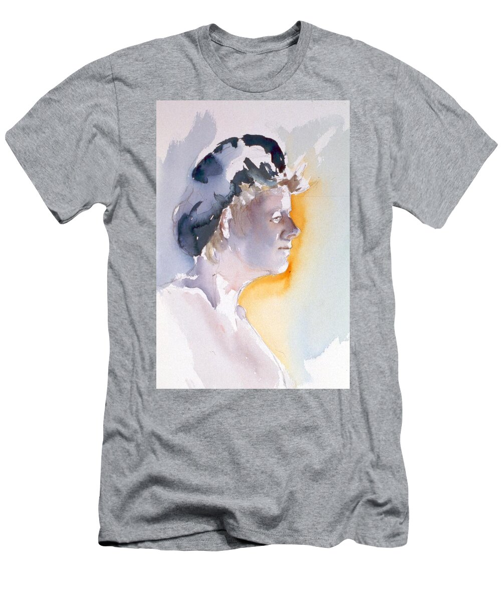 Headshot T-Shirt featuring the painting Blue cap by Barbara Pease