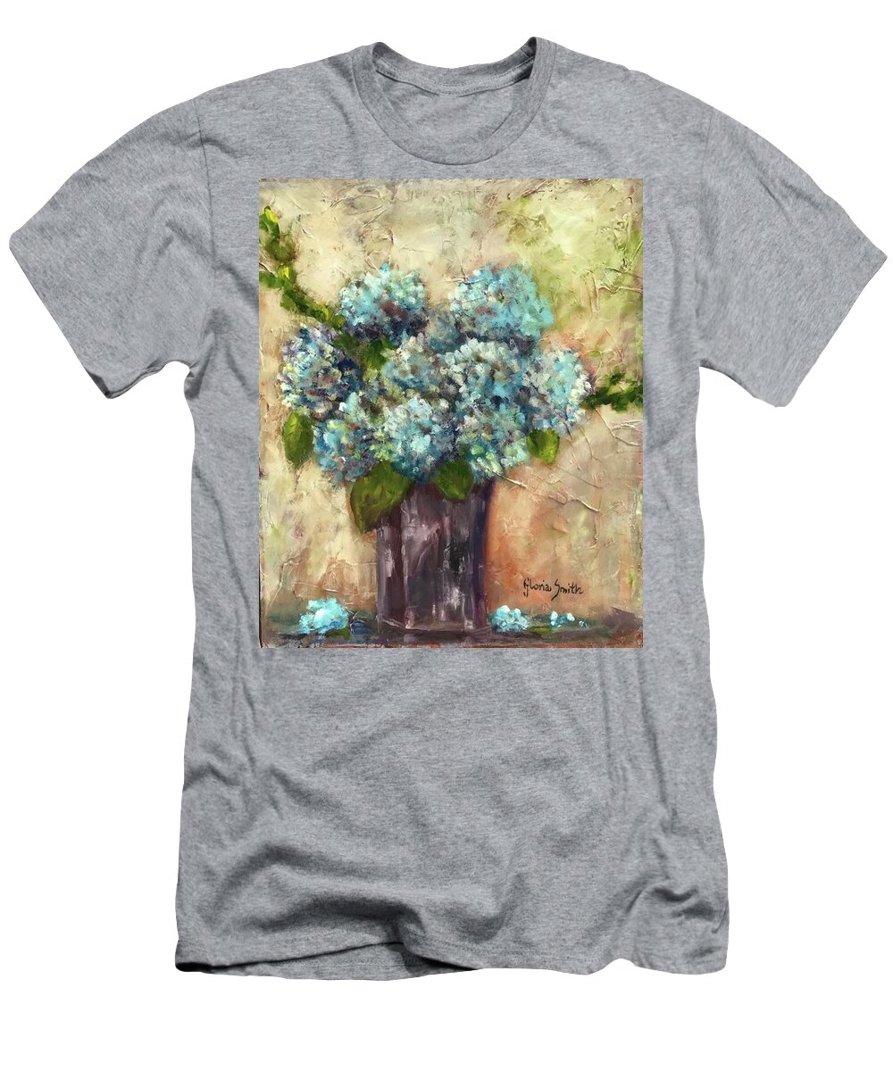 Blue T-Shirt featuring the painting Blue Hydrangeas by Gloria Smith