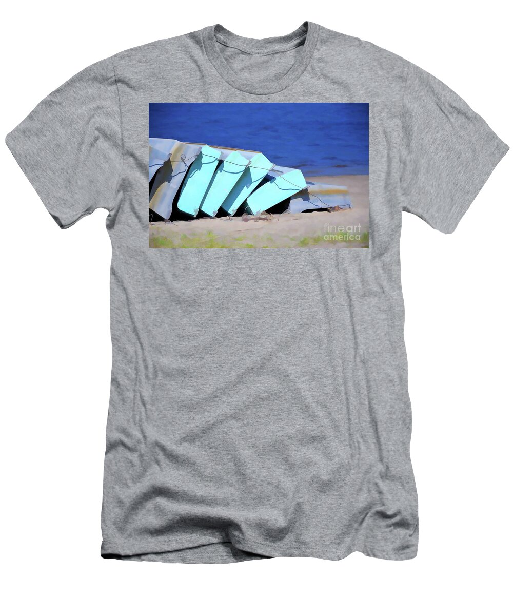 Boat-for-rent T-Shirt featuring the painting Boat for rent 1 by Jeelan Clark