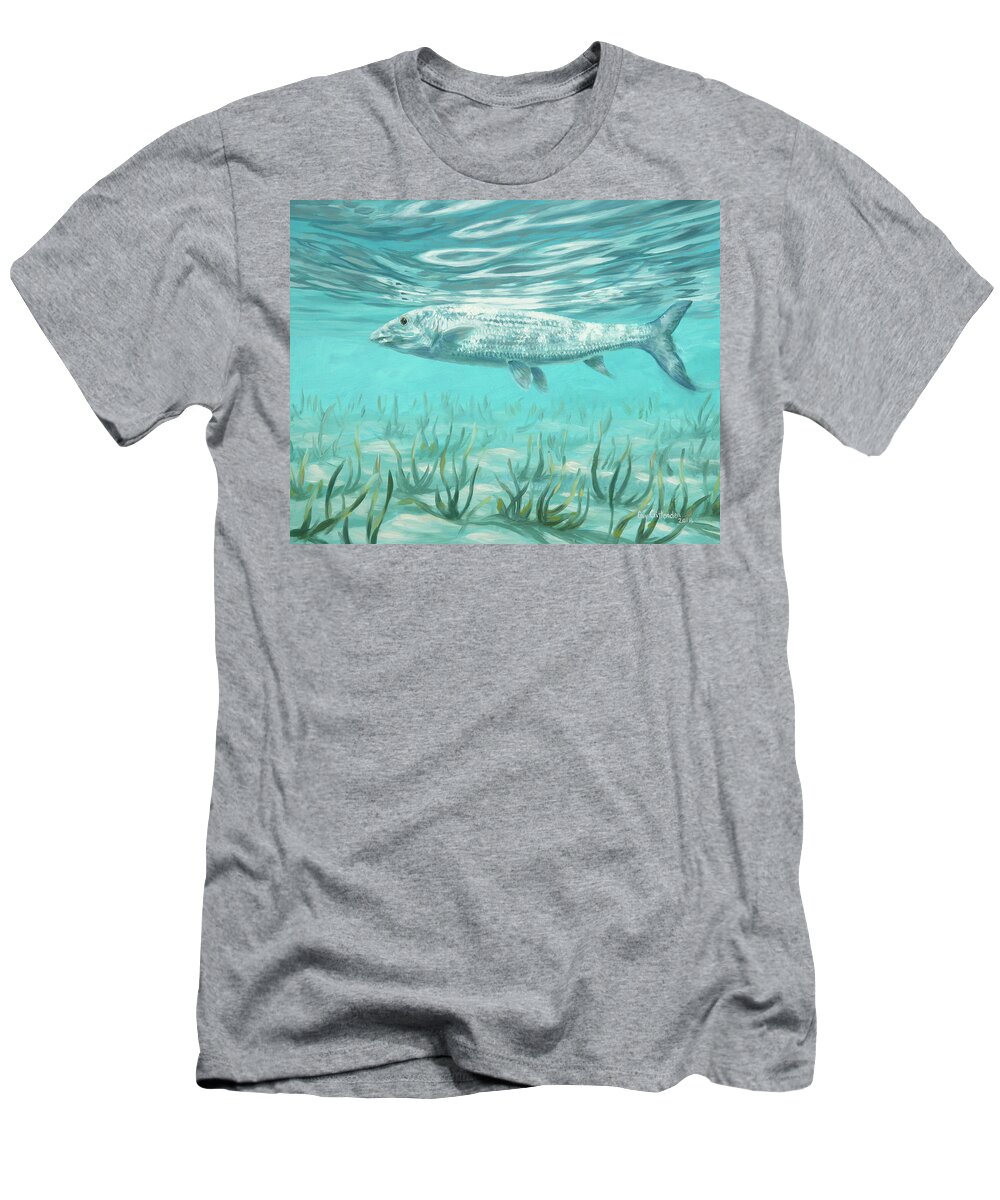 Bone Fish T-Shirt featuring the painting Bone Fish Study One by Guy Crittenden