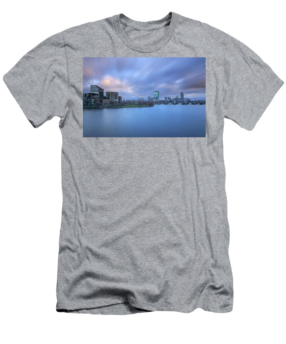 Massachusetts Eye And Ear Infirmary T-Shirt featuring the photograph Boston Long Exposure Photography of the Charles River Skyline by Juergen Roth