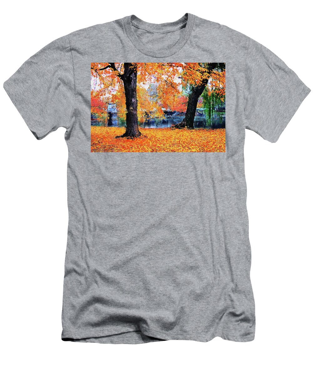 Massachusetts Boston T-Shirt featuring the painting Boston, Massachusetts - Autumn Colors 02 by AM FineArtPrints