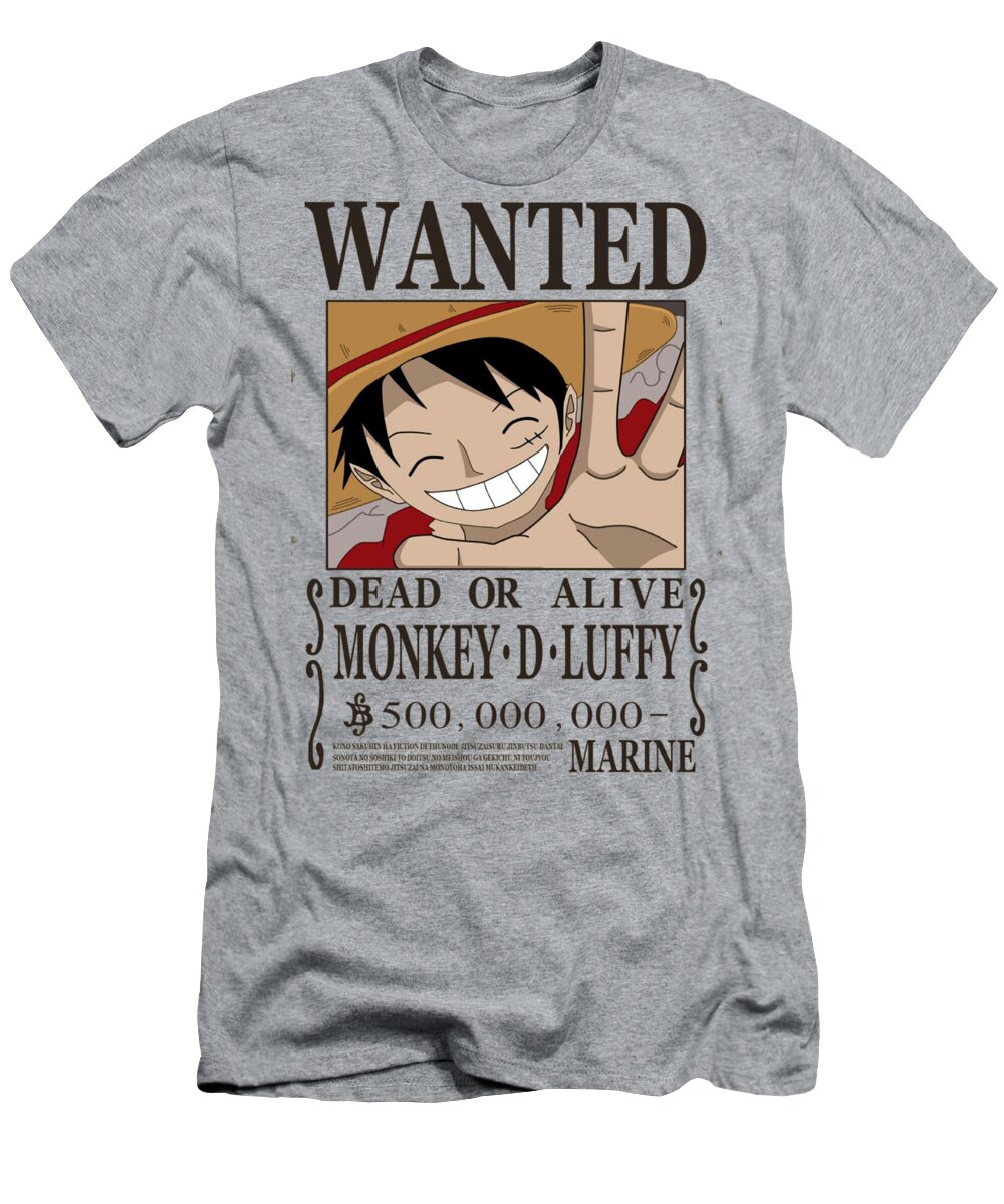 One Piece T-Shirt featuring the mixed media Bounty Luffy Wanted - One Piece by Aditya Sena