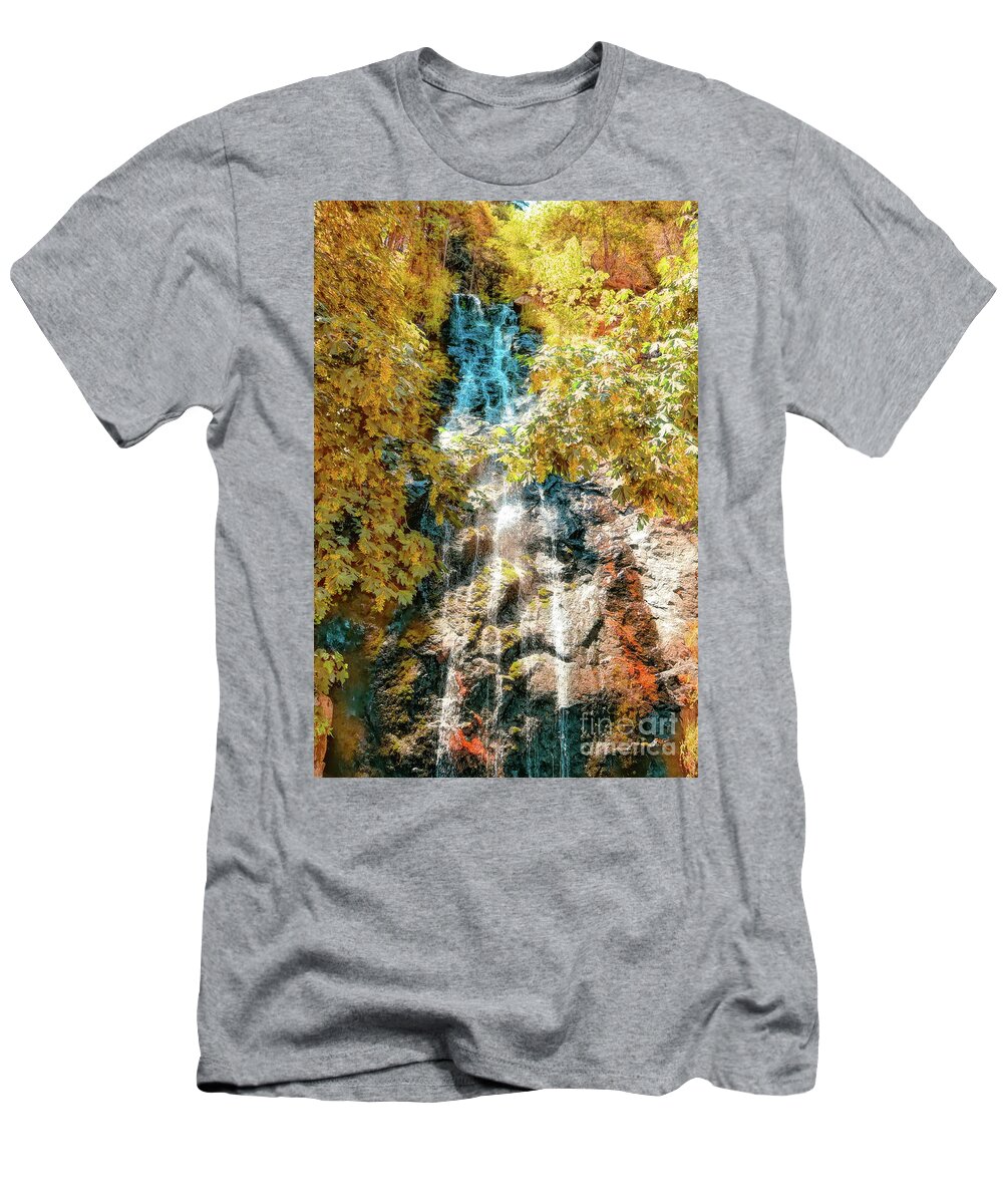 Joe Lach T-Shirt featuring the digital art Bridal Veil Falls in Yellow by Joe Lach