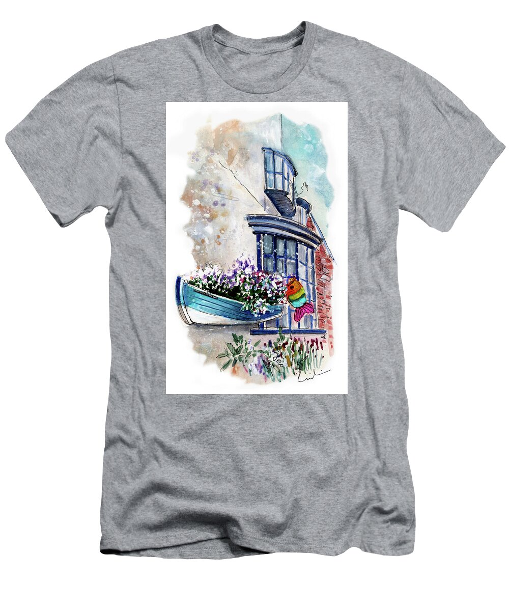 Travel T-Shirt featuring the pastel Broadies By The Sea In Staithes by Miki De Goodaboom