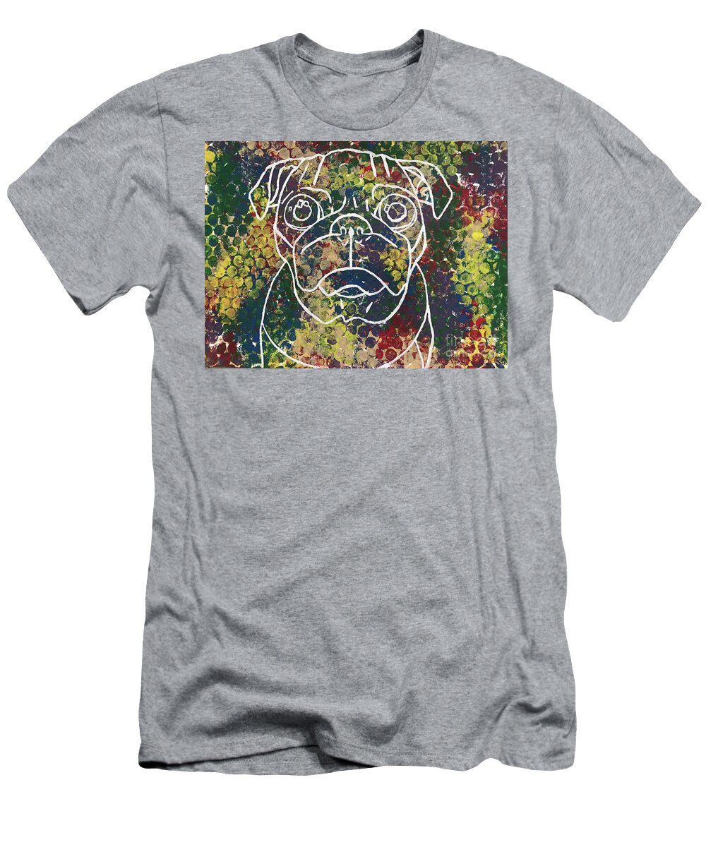  T-Shirt featuring the painting Bubble Wrap Pug by Purely Pugs Design