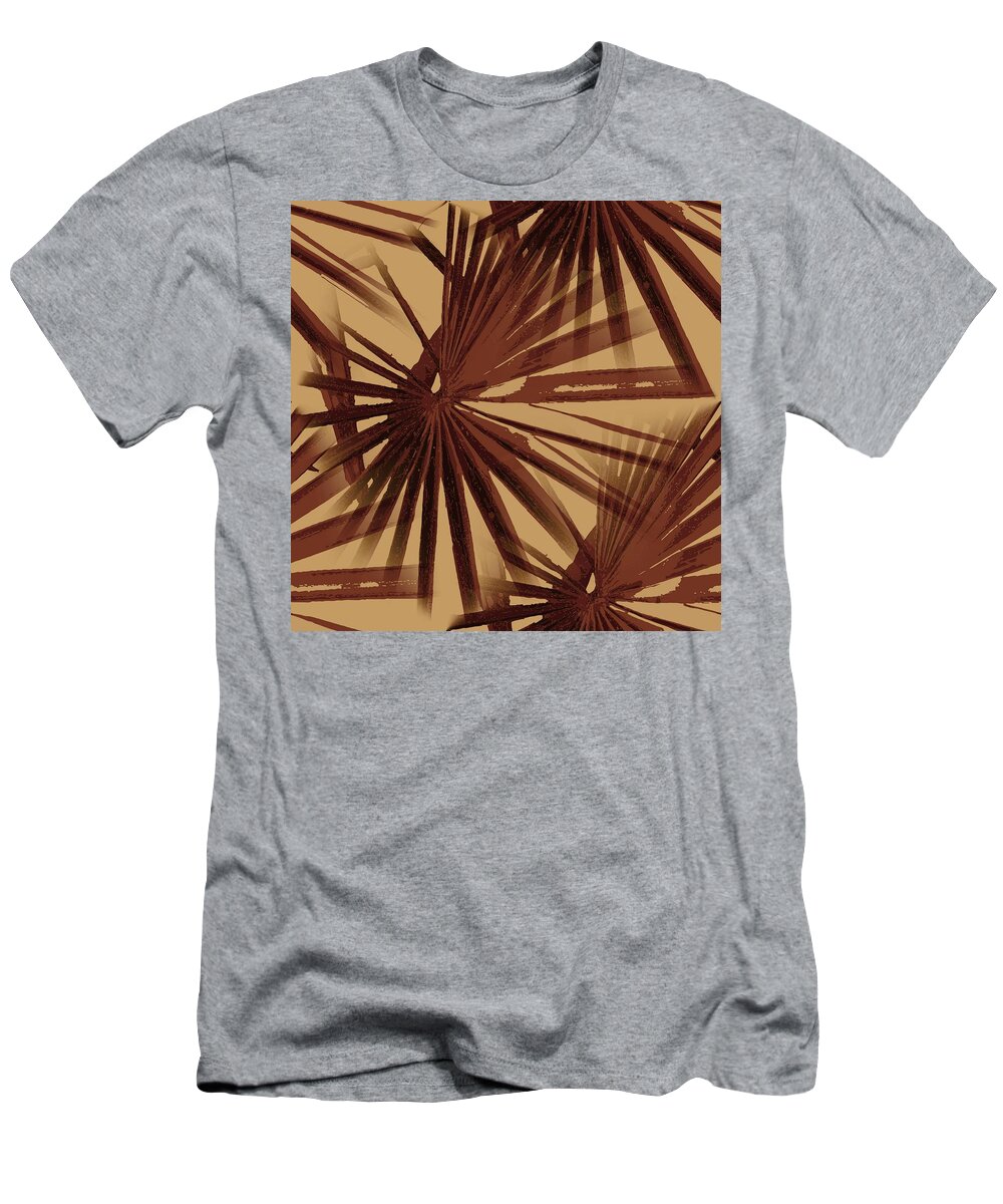 Burgundy T-Shirt featuring the digital art Burgundy and Coffee Tropical Beach Palm Vector by Taiche Acrylic Art