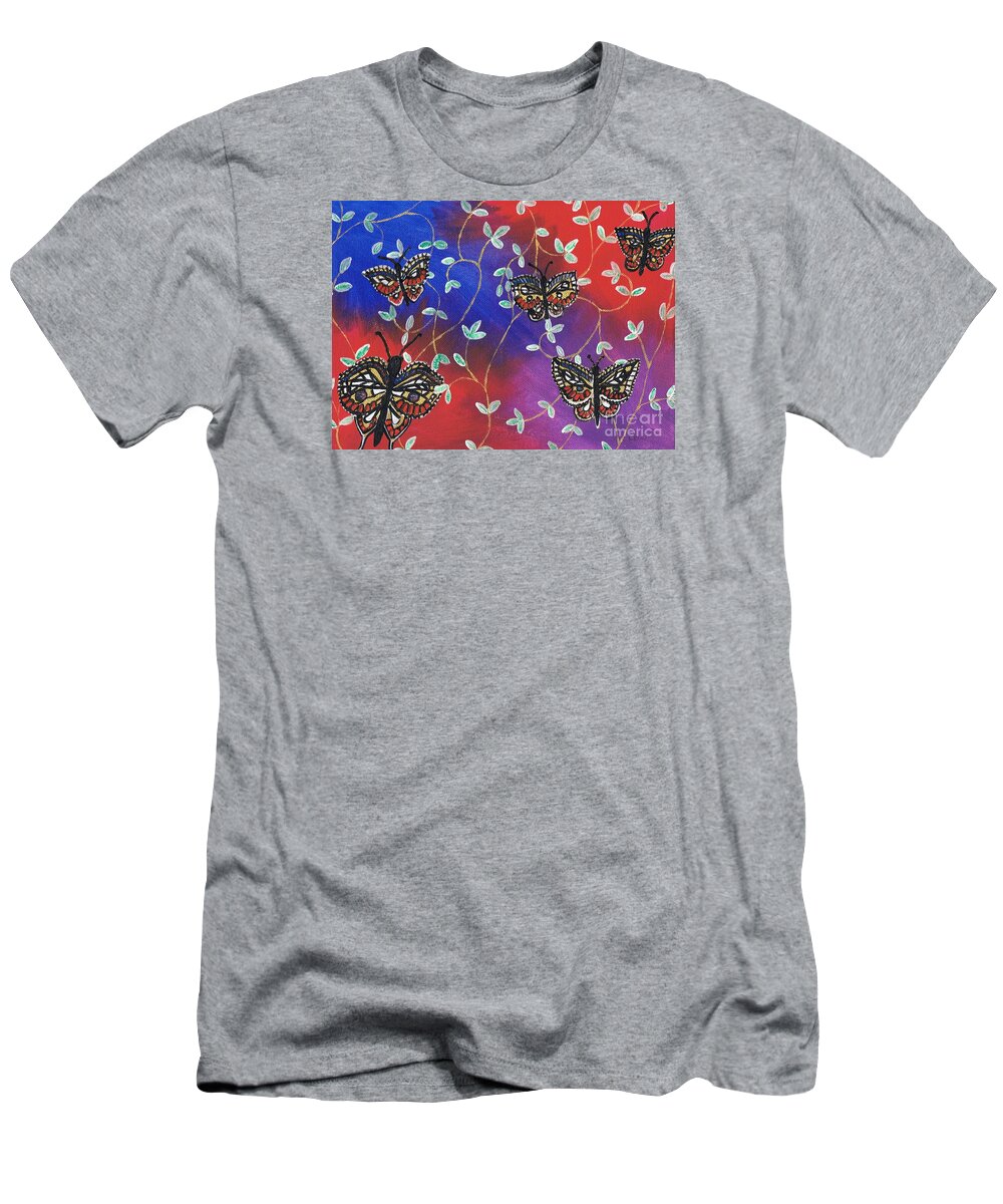 Butterfly T-Shirt featuring the painting Butterfly Family Tree by Karen Jane Jones