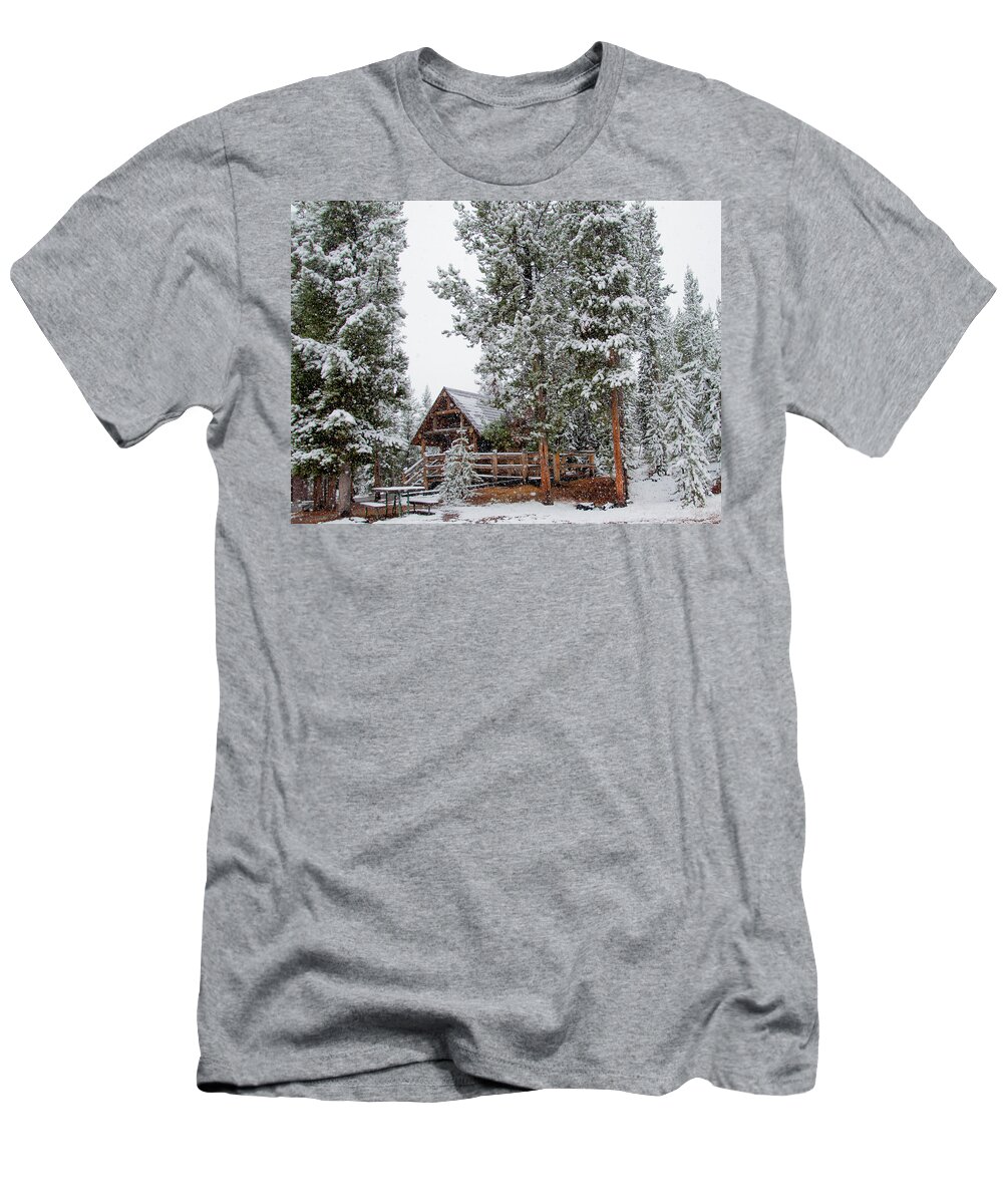 Yellowstone T-Shirt featuring the photograph Cabin in the Woods by Frank Madia