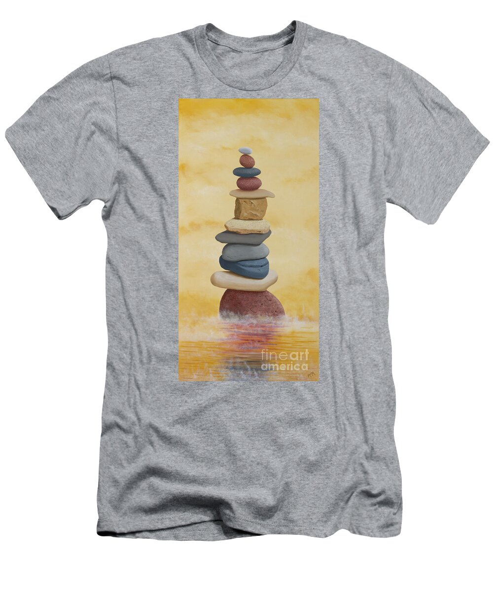 Cairn T-Shirt featuring the painting Cairn in the Morning Mist by Garry McMichael