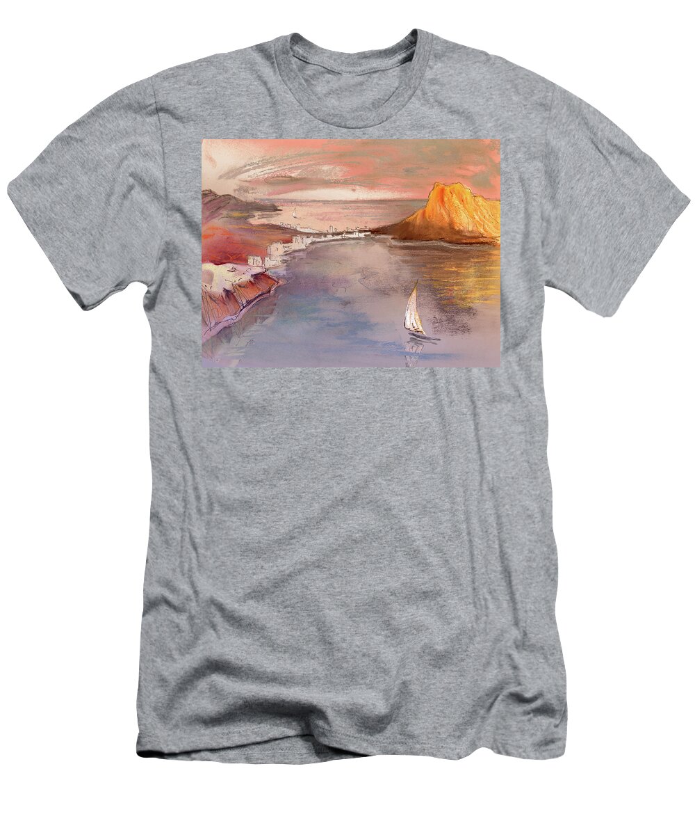 Spain T-Shirt featuring the painting Calpe at Sunset by Miki De Goodaboom