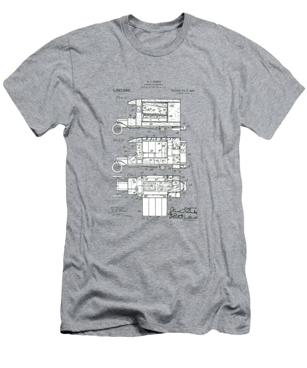 Ward Bunker T-Shirt featuring the drawing Camping Automobile Patent by Movie Poster Prints