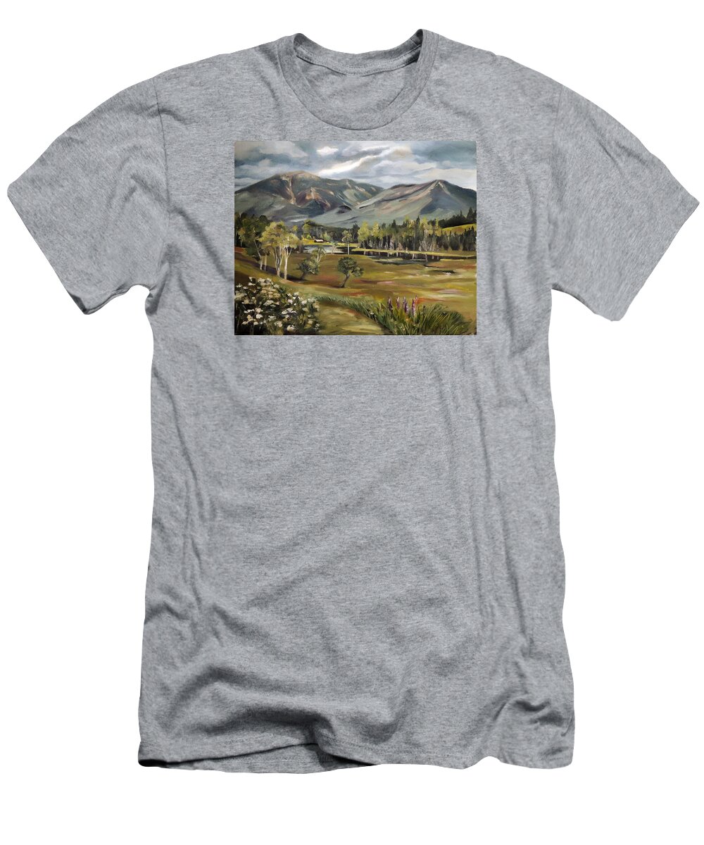 Cannon Mountain T-Shirt featuring the painting Cannon Mountain from Sugar Hill New Hampshire by Nancy Griswold