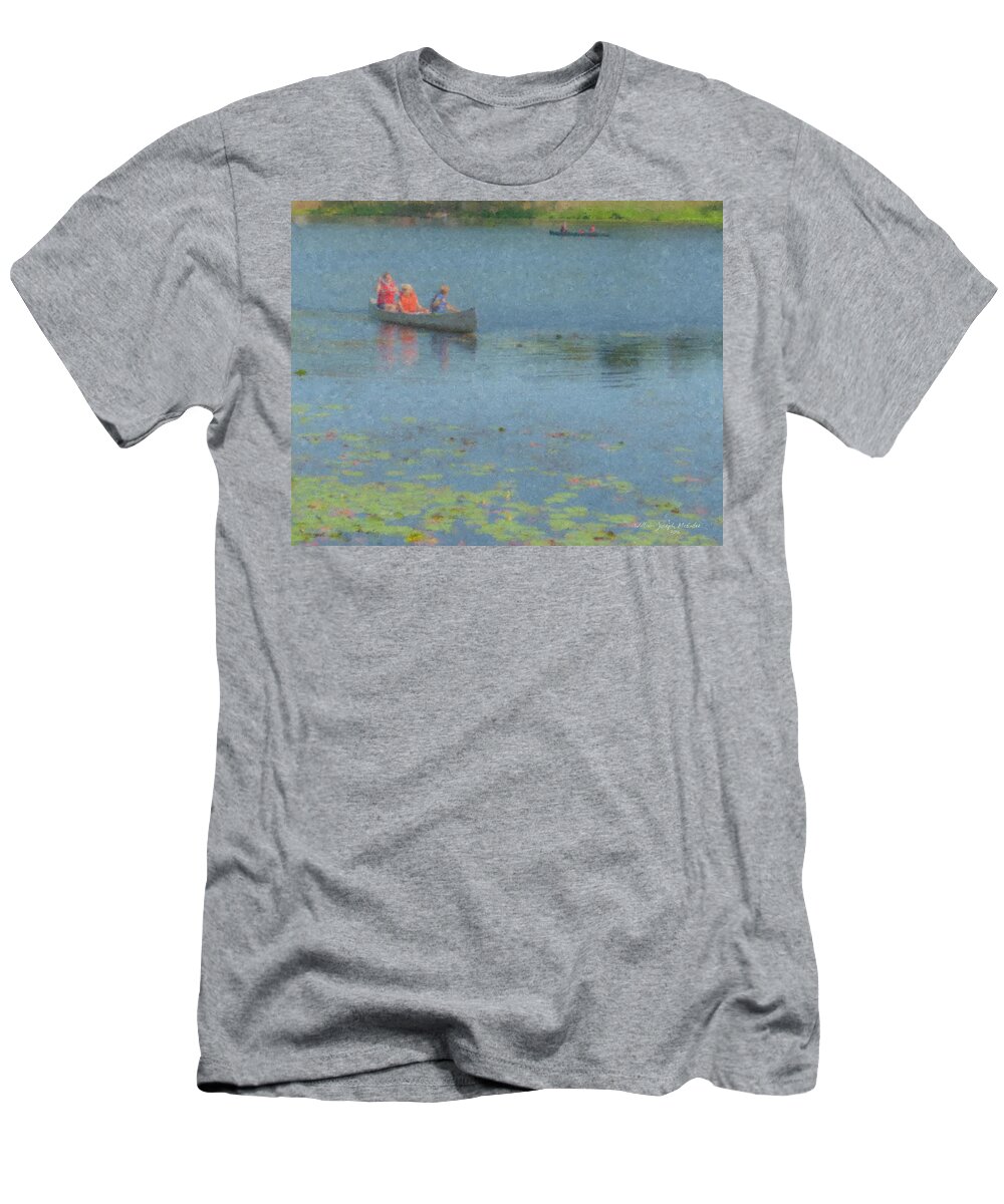 Canoes T-Shirt featuring the painting Canoes on Shovelshop Pond by Bill McEntee