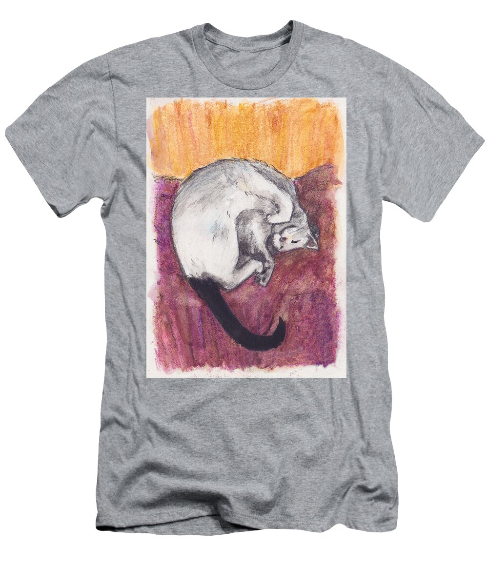 Cat T-Shirt featuring the painting Cap Nap by Brandy Woods