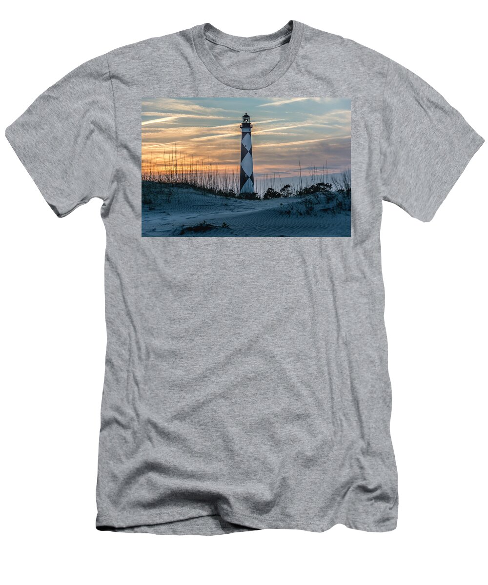 Cape Lookout Lighthouse T-Shirt featuring the photograph Cape Lookout Lighthouse at sunset by WAZgriffin Digital