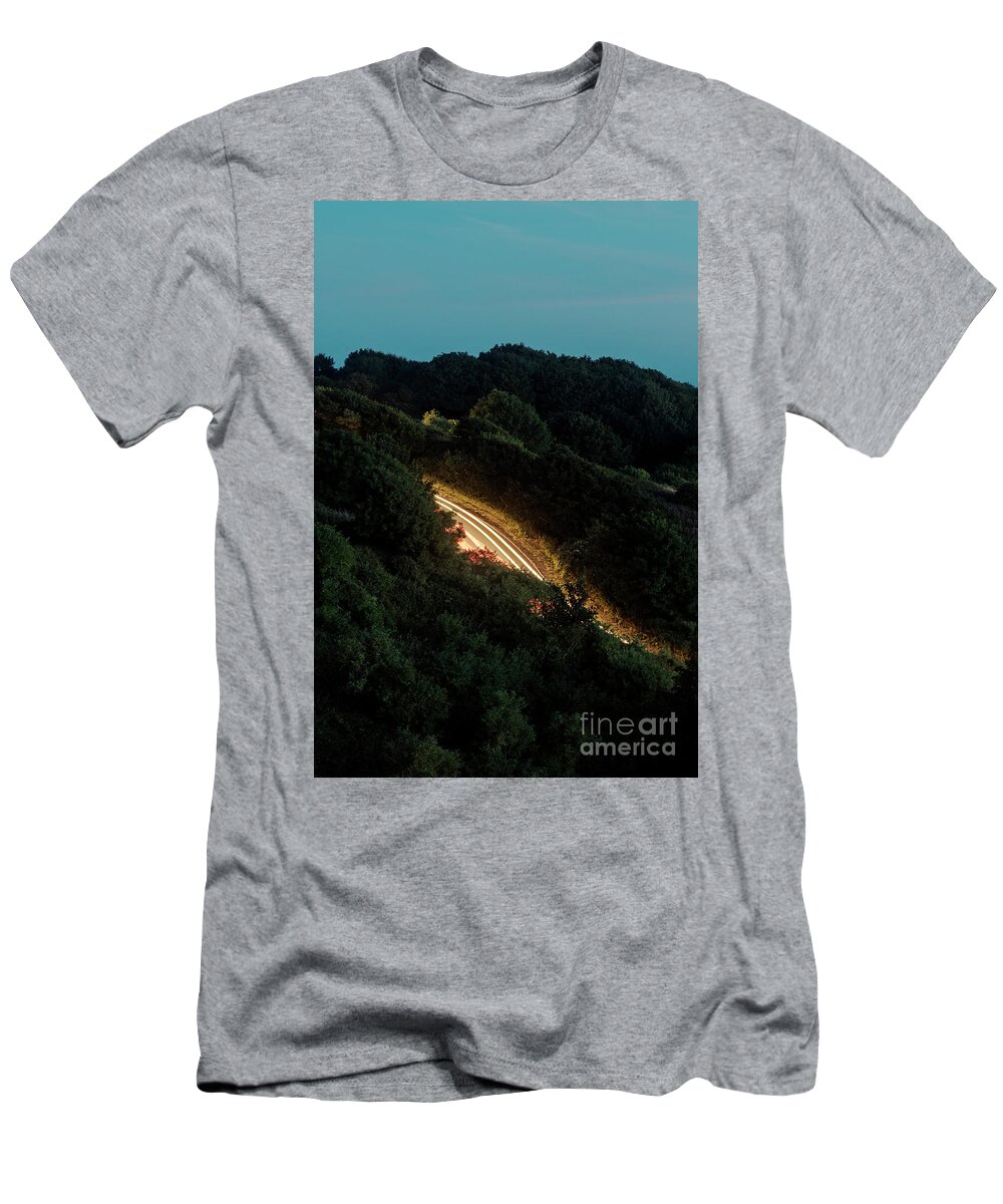 Clayton T-Shirt featuring the photograph Car Lights on country road by Clayton Bastiani