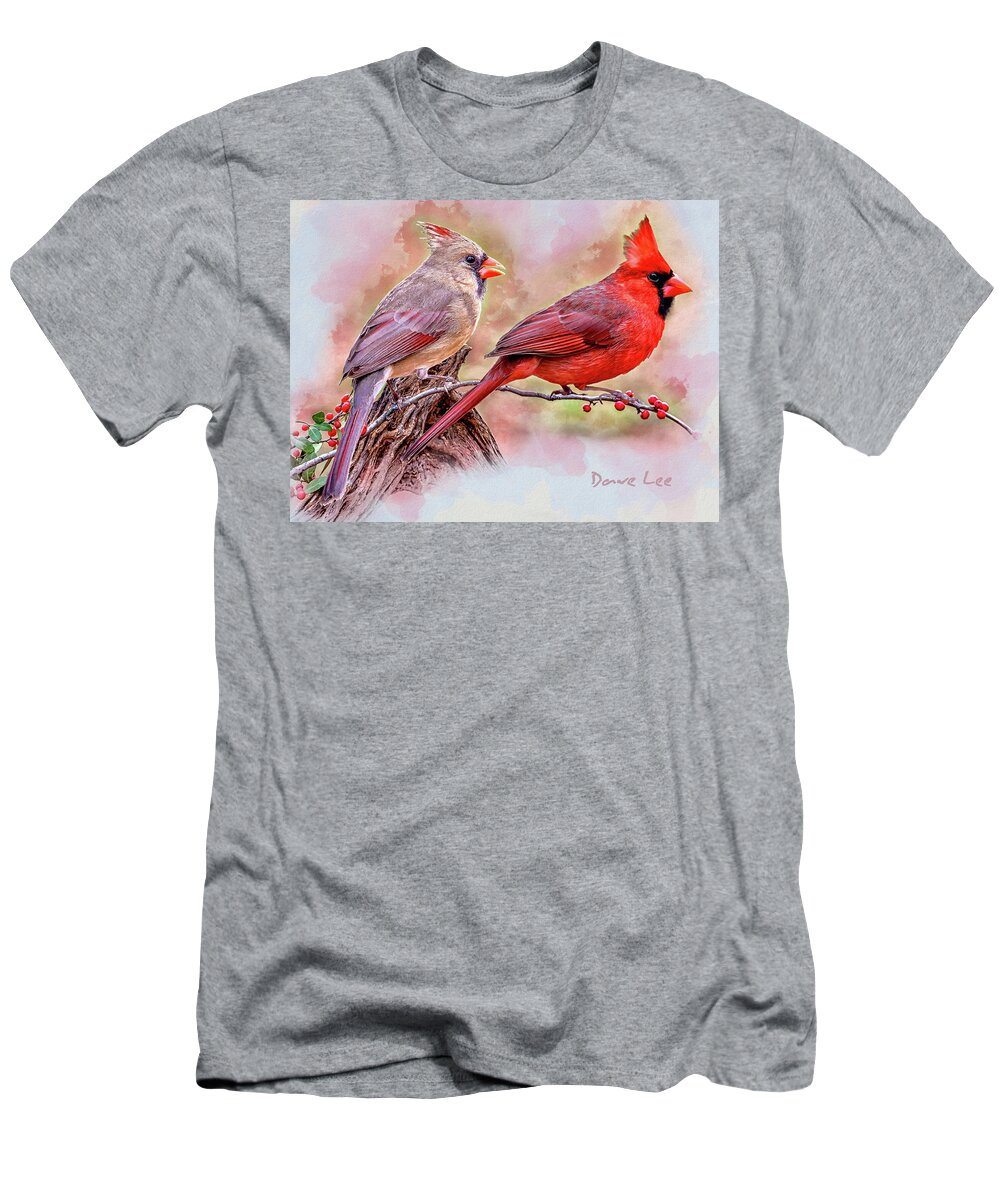 Cardinals T-Shirt featuring the mixed media Cardinals - Beloved Songbirds by Dave Lee