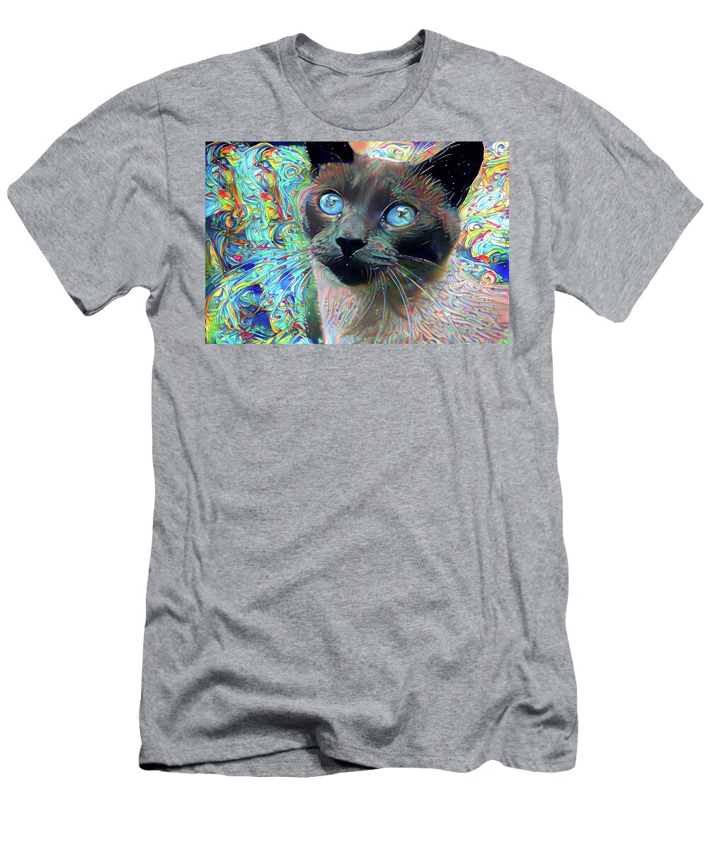 Siamese Cat T-Shirt featuring the digital art Cecil the Psychedelic Siamese Cat by Peggy Collins