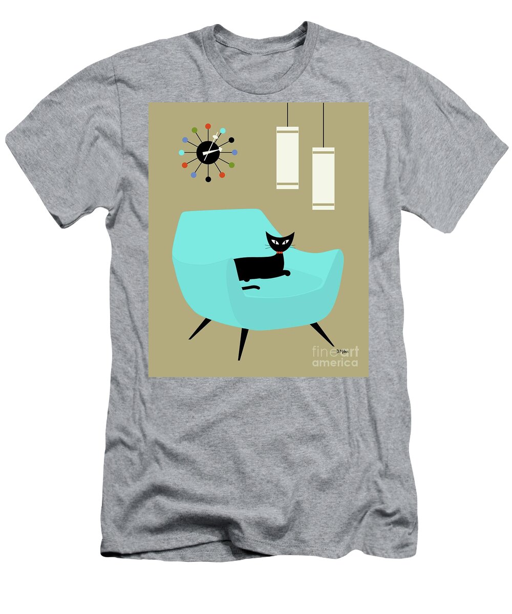 Mid Century Modern T-Shirt featuring the digital art Chair with Ball Clock by Donna Mibus