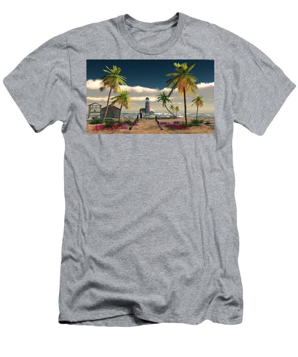 Charming Palm Tree Cove T-Shirt featuring the digital art Charming Palm Tree  Cove by John Junek