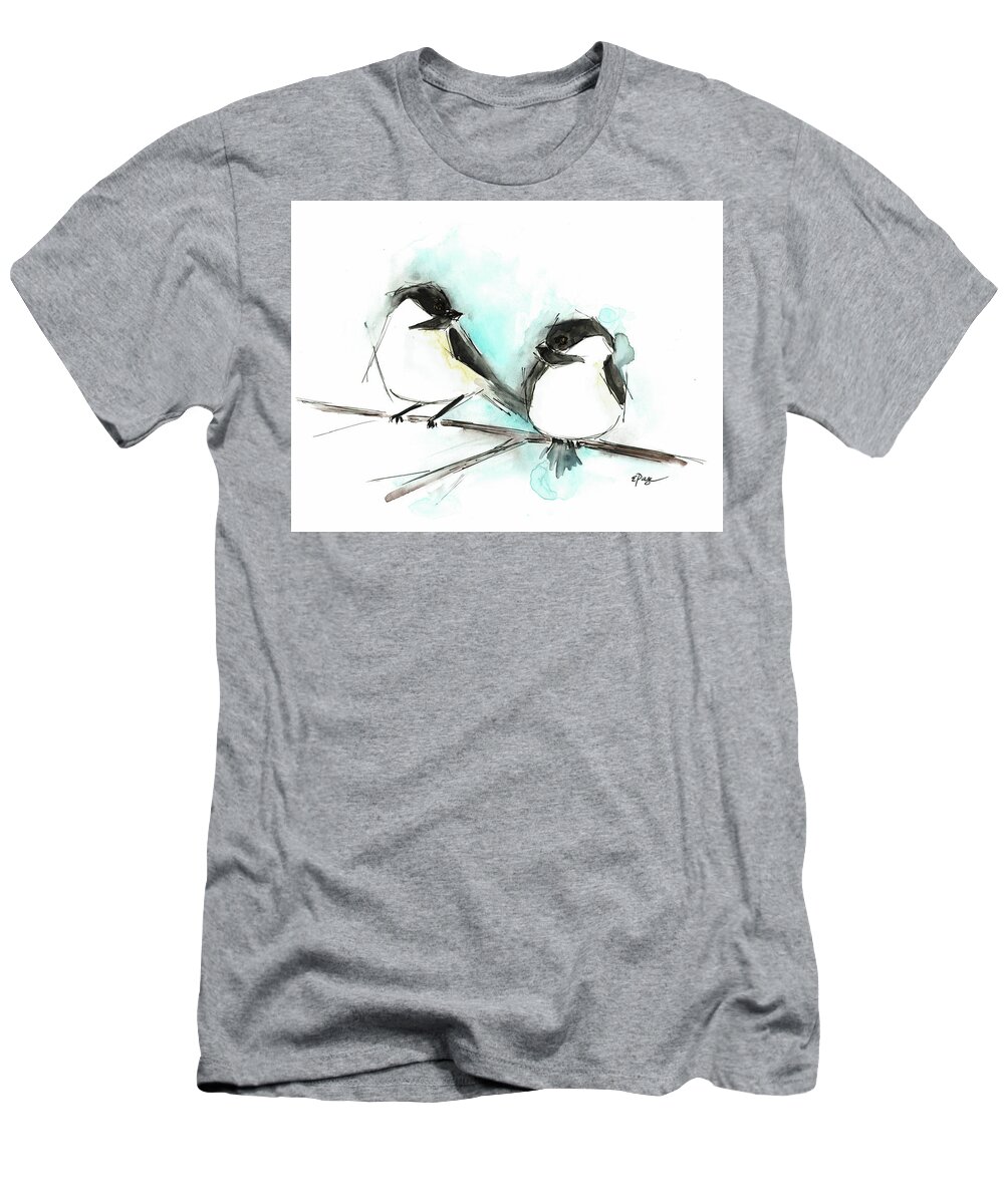 Chickadee T-Shirt featuring the painting Chickadees II by Emily Page