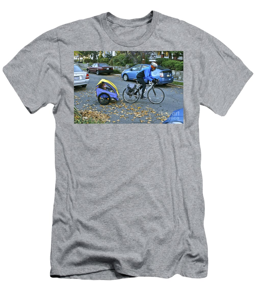 People T-Shirt featuring the photograph Child Cart Pulled By Fathers Bicycle by Blair Seitz