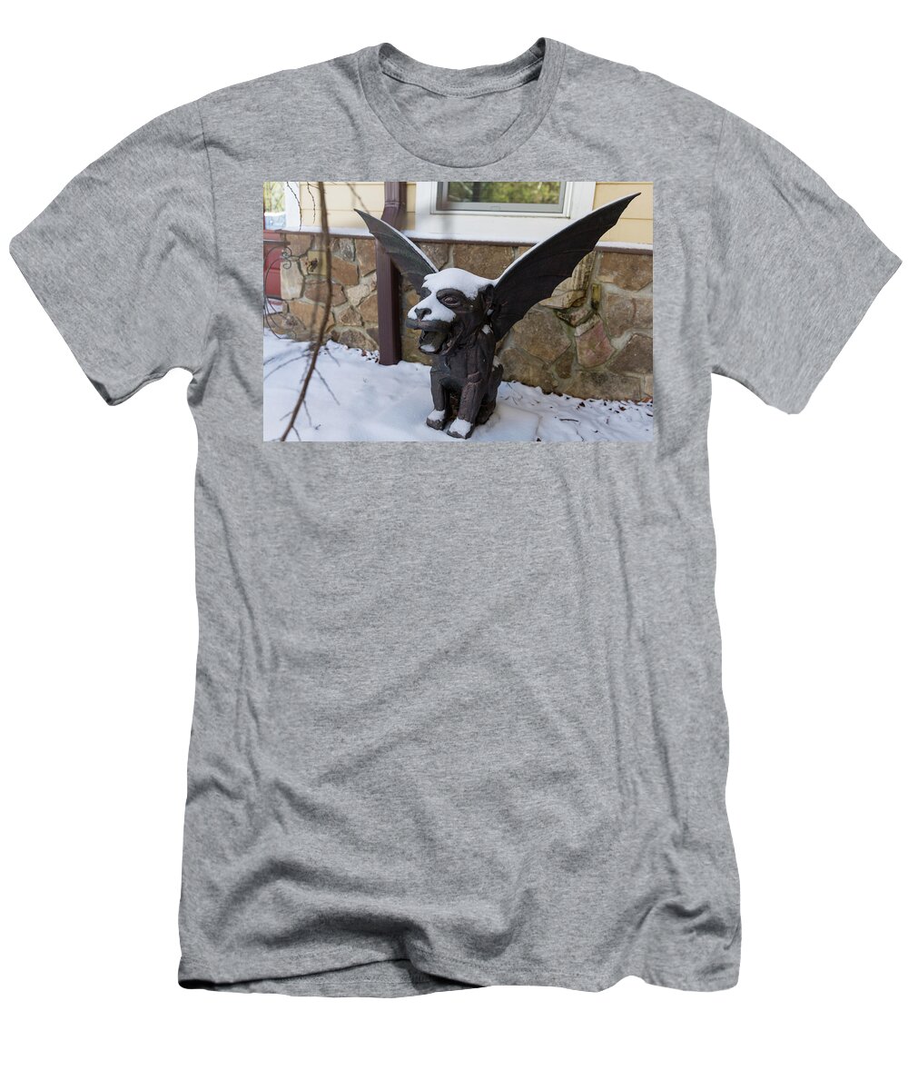 Gargoyle T-Shirt featuring the photograph Chimera In The Snow by D K Wall