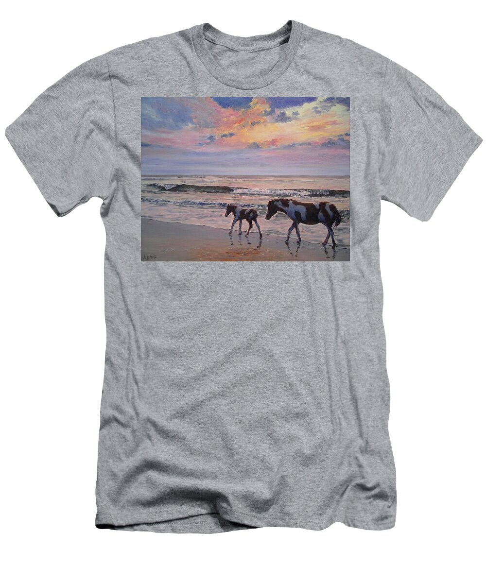Horses T-Shirt featuring the painting Chincoteague Horses by Paul Emig
