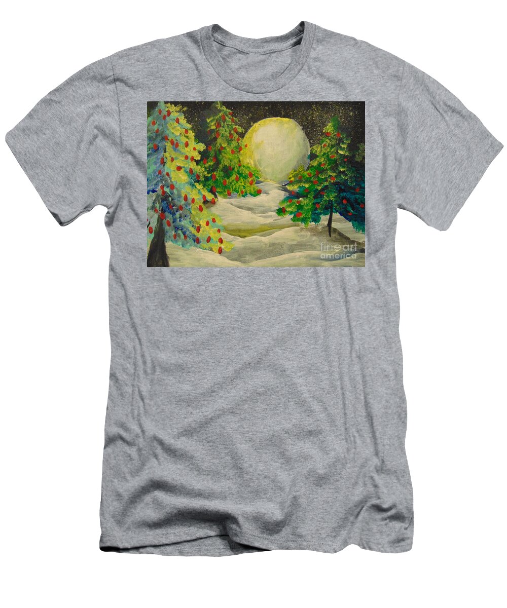 Evergreen T-Shirt featuring the painting Christmas Night by Saundra Johnson