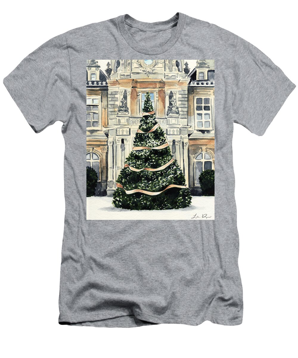Christmas Tree T-Shirt featuring the painting Christmas Tree at Versailles French Chateau Holiday by Laura Row