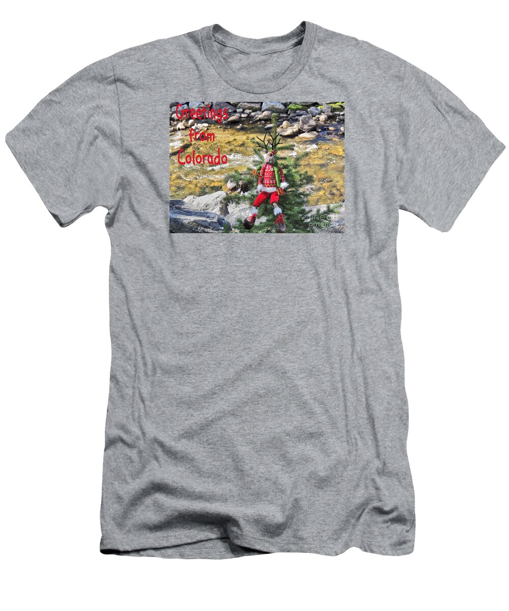 Landscape T-Shirt featuring the mixed media Chumps Christmas by Mary Zimmerman
