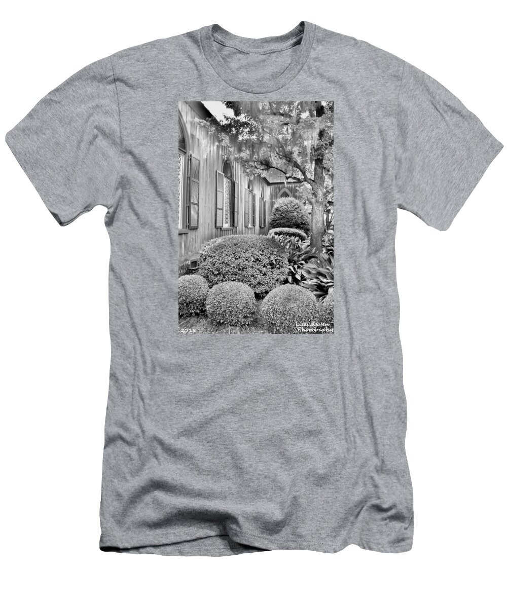 Church Of The Cross T-Shirt featuring the photograph Church of the Cross Bluffton SC Black and White by Lisa Wooten