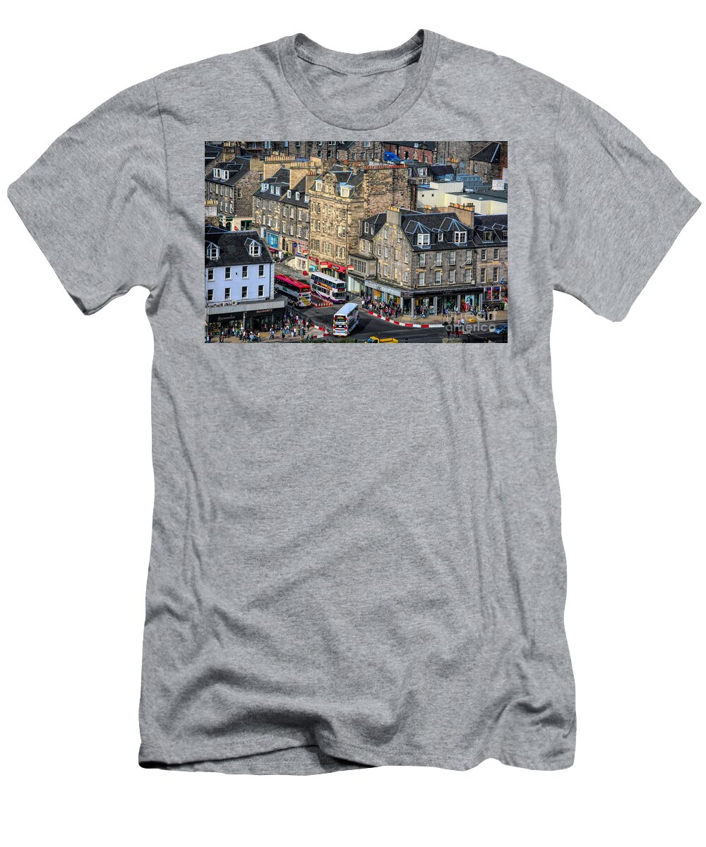 Edinburgh T-Shirt featuring the photograph City Edinburgh Overhead View Royal Mile by Chuck Kuhn