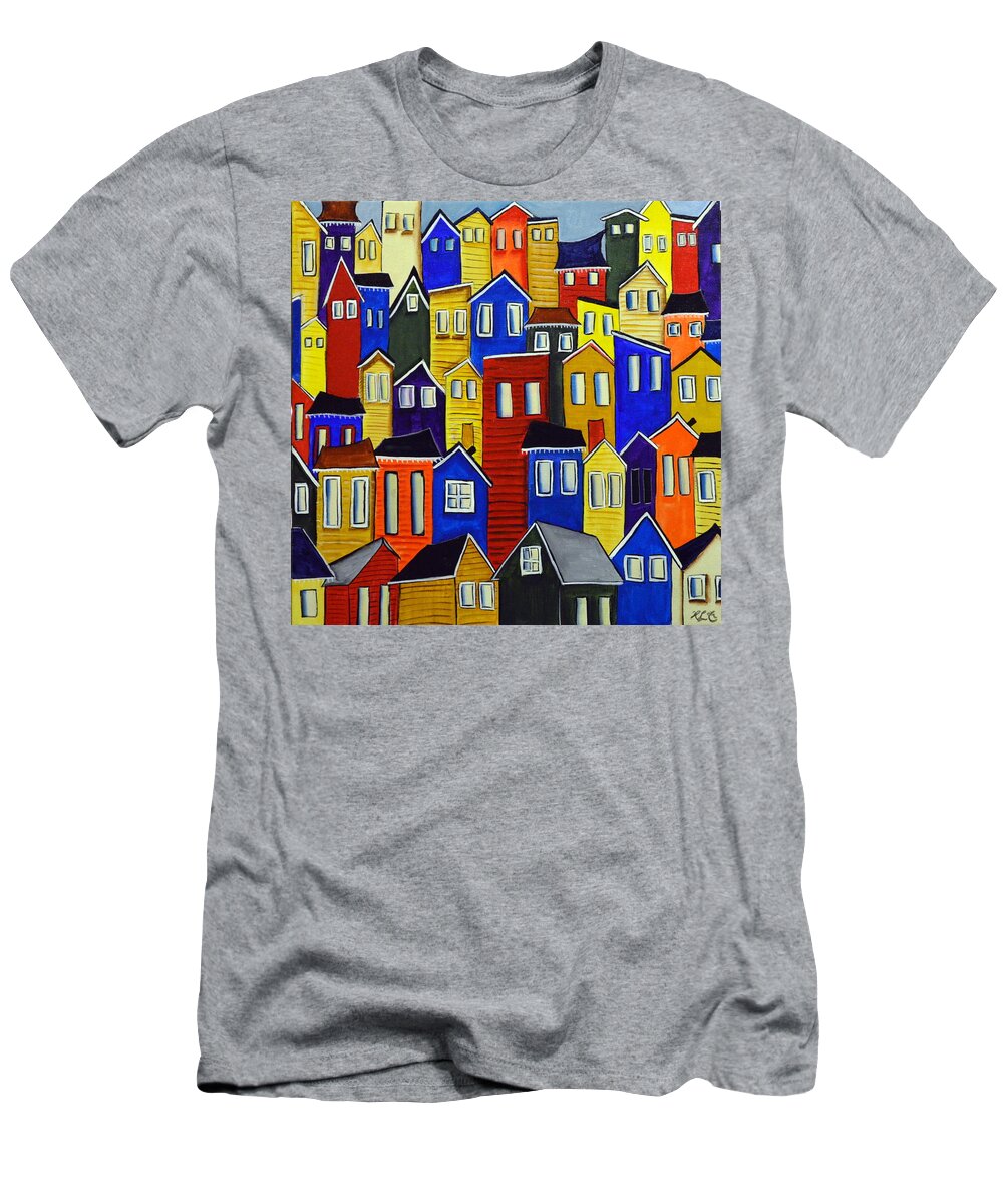 Small Houses Dot The Landscape Of City Living. T-Shirt featuring the painting City Life by Heather Lovat-Fraser