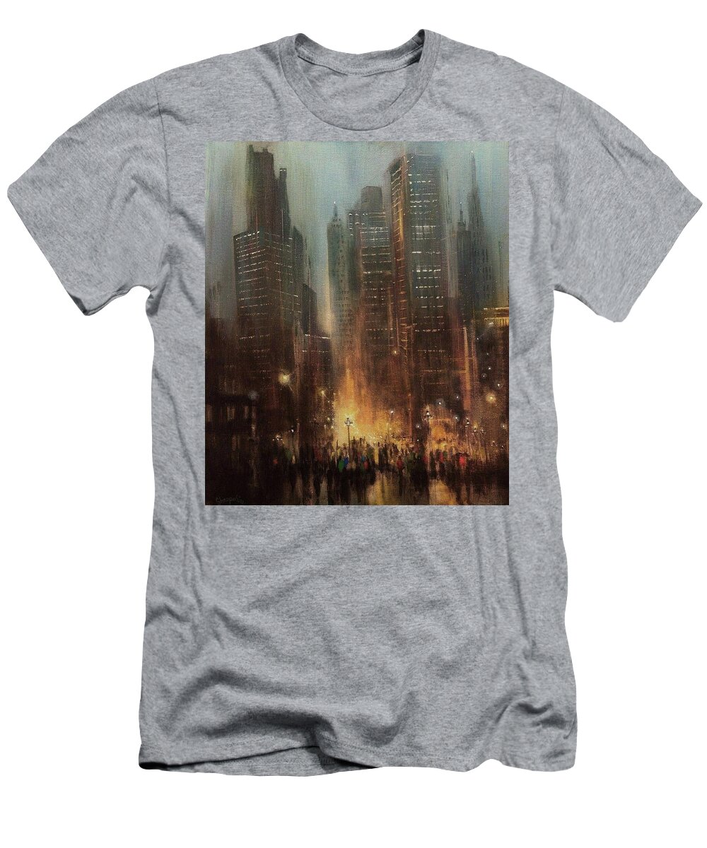 City Scene T-Shirt featuring the painting City Rain by Tom Shropshire
