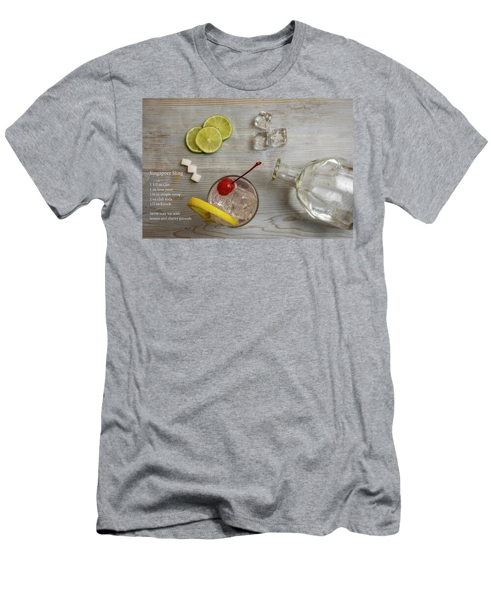 Alcohol T-Shirt featuring the photograph Classic Singapore Sling cocktail deconstructed with recipe by Karen Foley