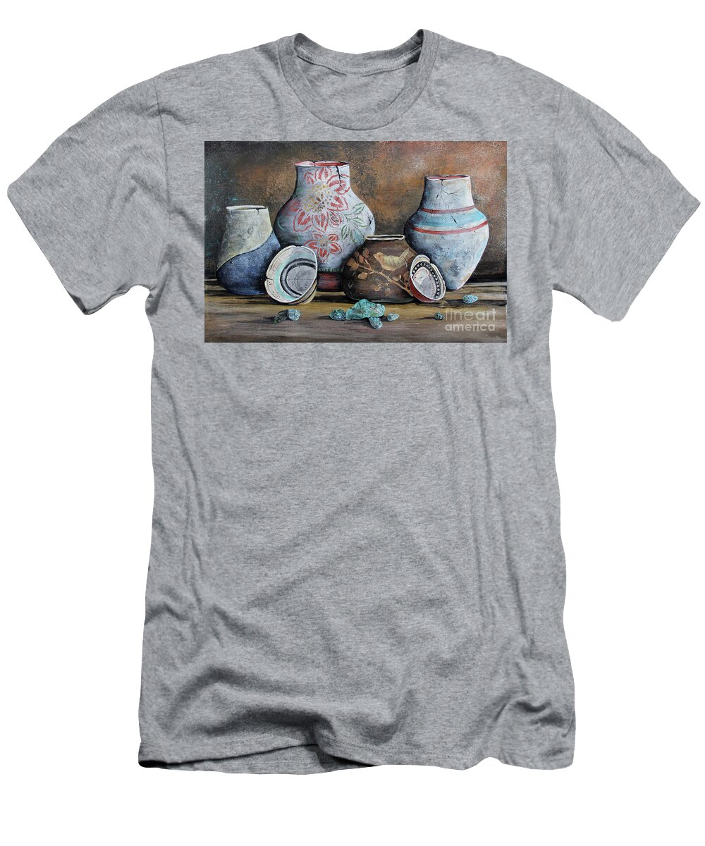 Pottery T-Shirt featuring the painting Clay Pottery Still Life-C by Jean Plout