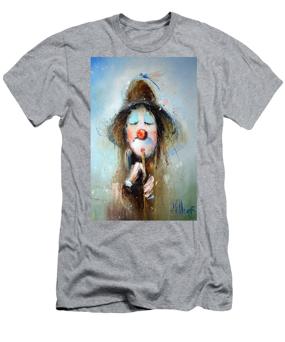 Russian Artists New Wave T-Shirt featuring the painting Clown Plays on Flute by Igor Medvedev