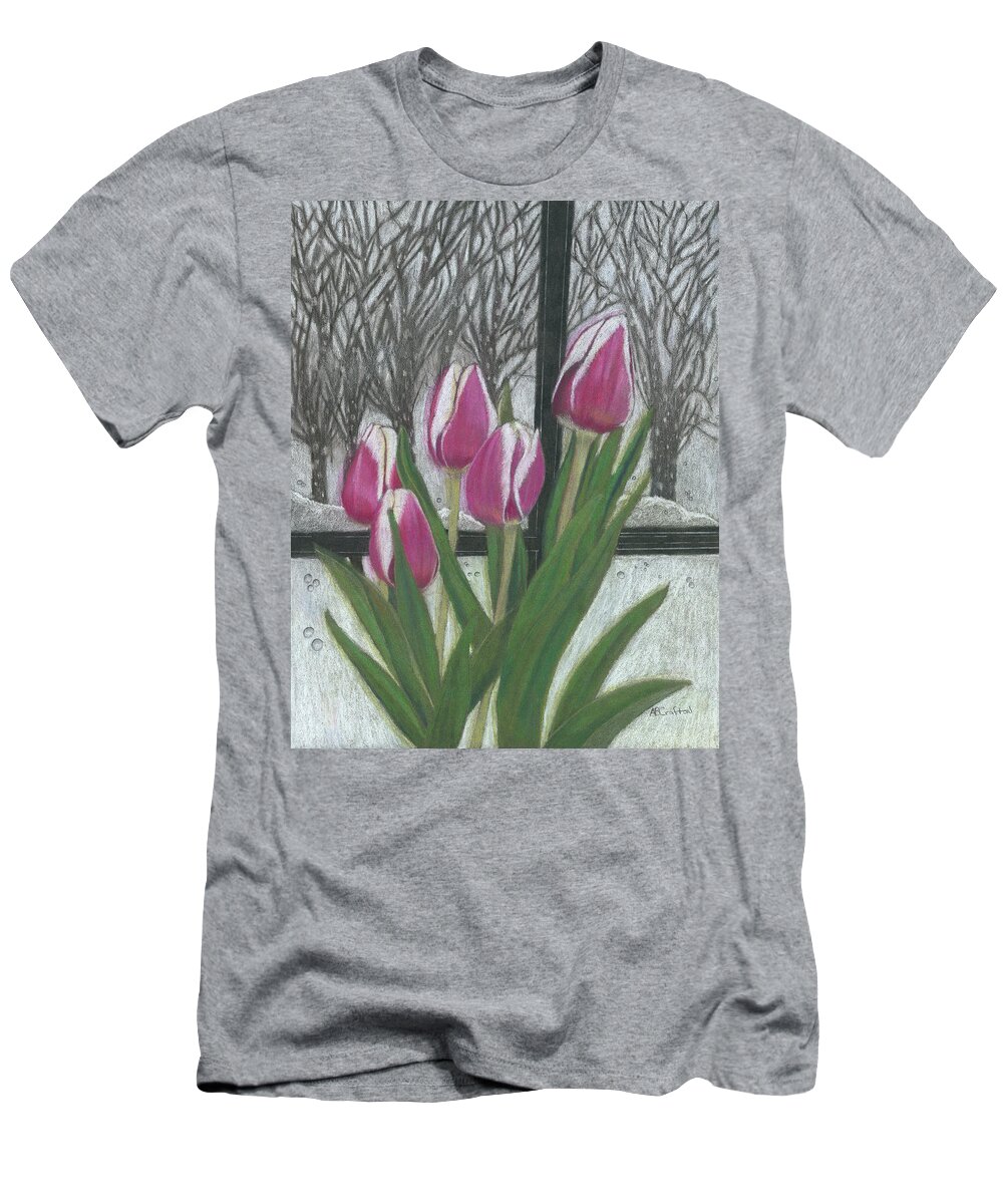 Tulips T-Shirt featuring the drawing C'mon Spring by Arlene Crafton