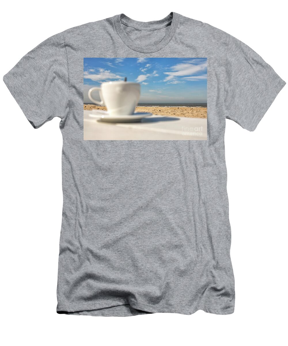 Adventure T-Shirt featuring the photograph Coffee at the beach by Patricia Hofmeester