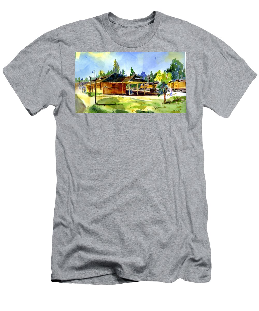 Colfax T-Shirt featuring the painting Colfax RR Depot by Joan Chlarson