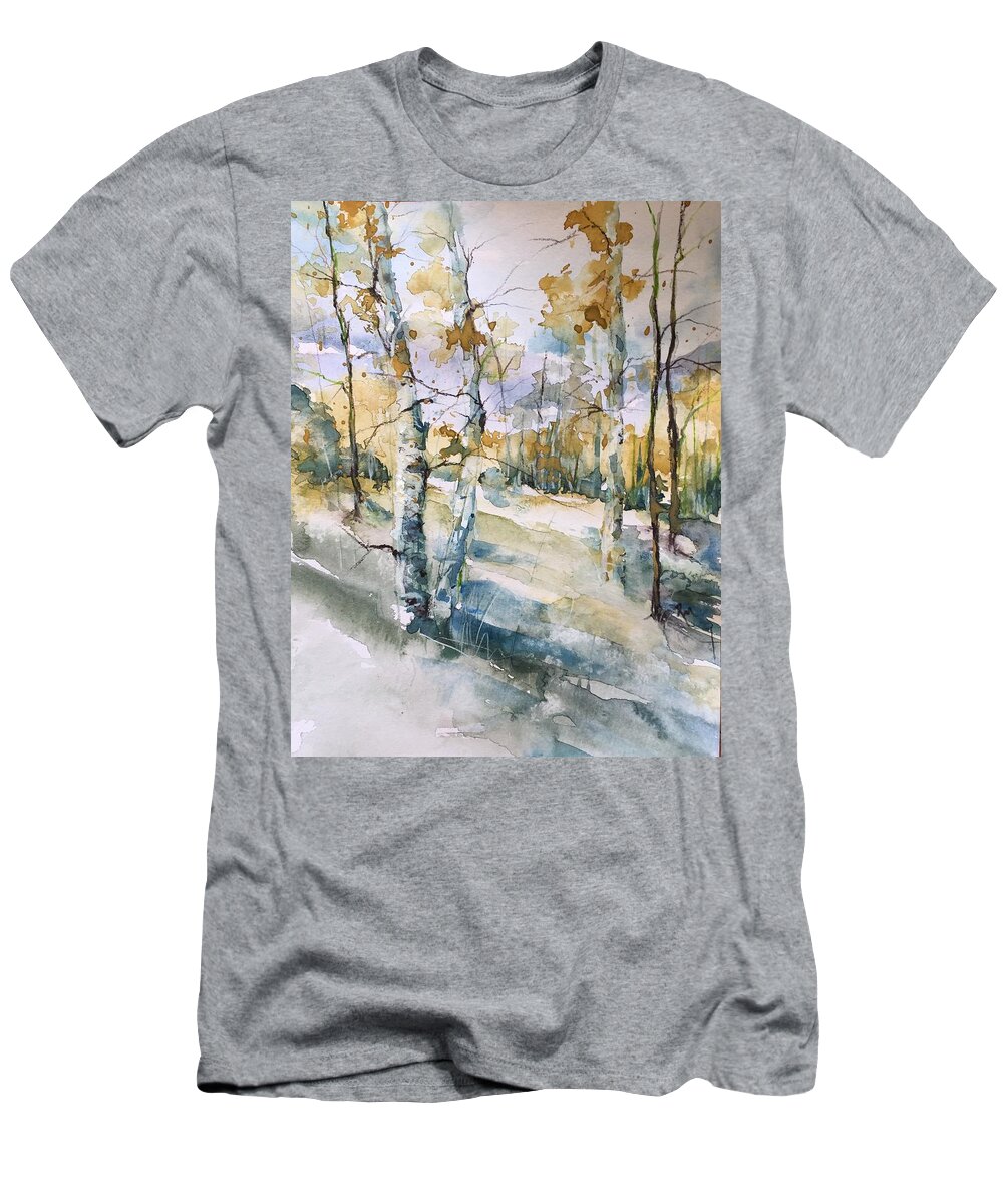 Crested Butte T-Shirt featuring the painting Colorado Aspens and Cottonwoods by Robin Miller-Bookhout