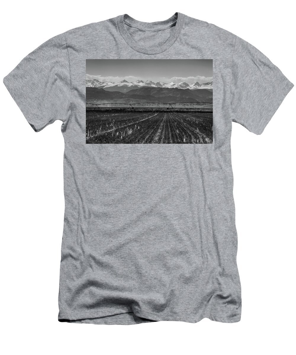 Farming T-Shirt featuring the photograph Colorado Rocky Mountain Agriculture View in Black and White by James BO Insogna