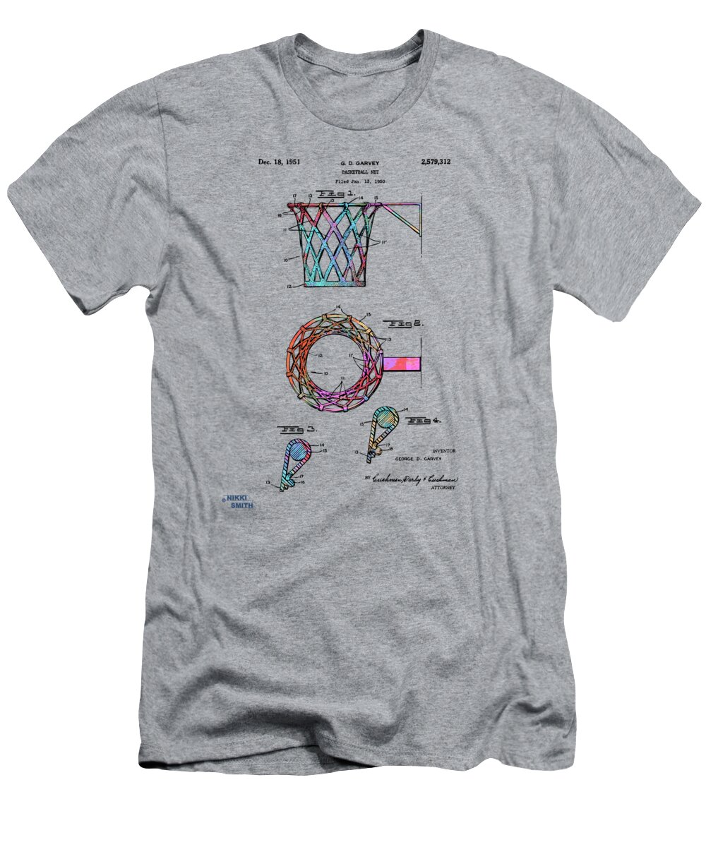 Basketball T-Shirt featuring the digital art Colorful 1951 Basketball Net Patent Artwork by Nikki Marie Smith