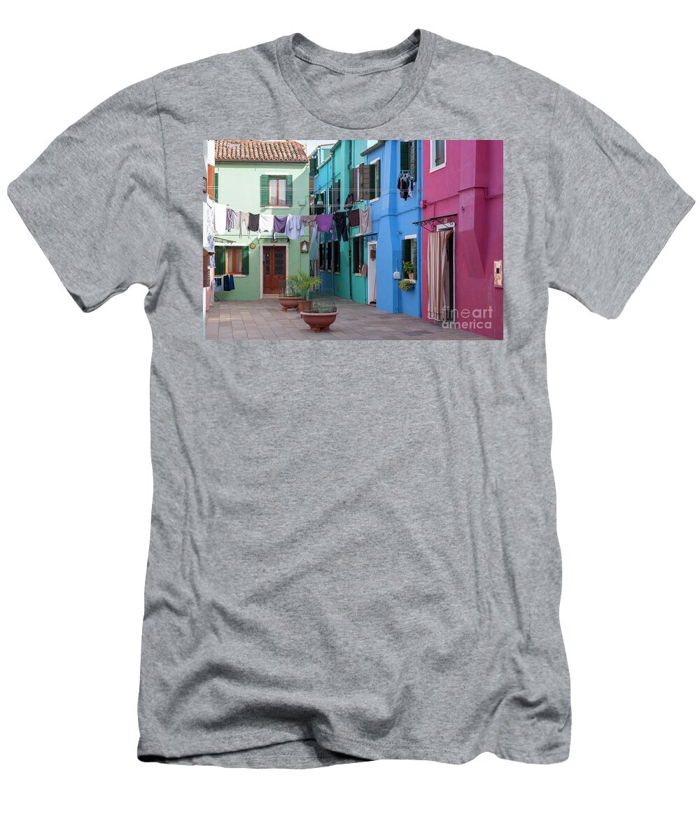 Burano T-Shirt featuring the photograph Colorful Burano Plaza by Heiko Koehrer-Wagner